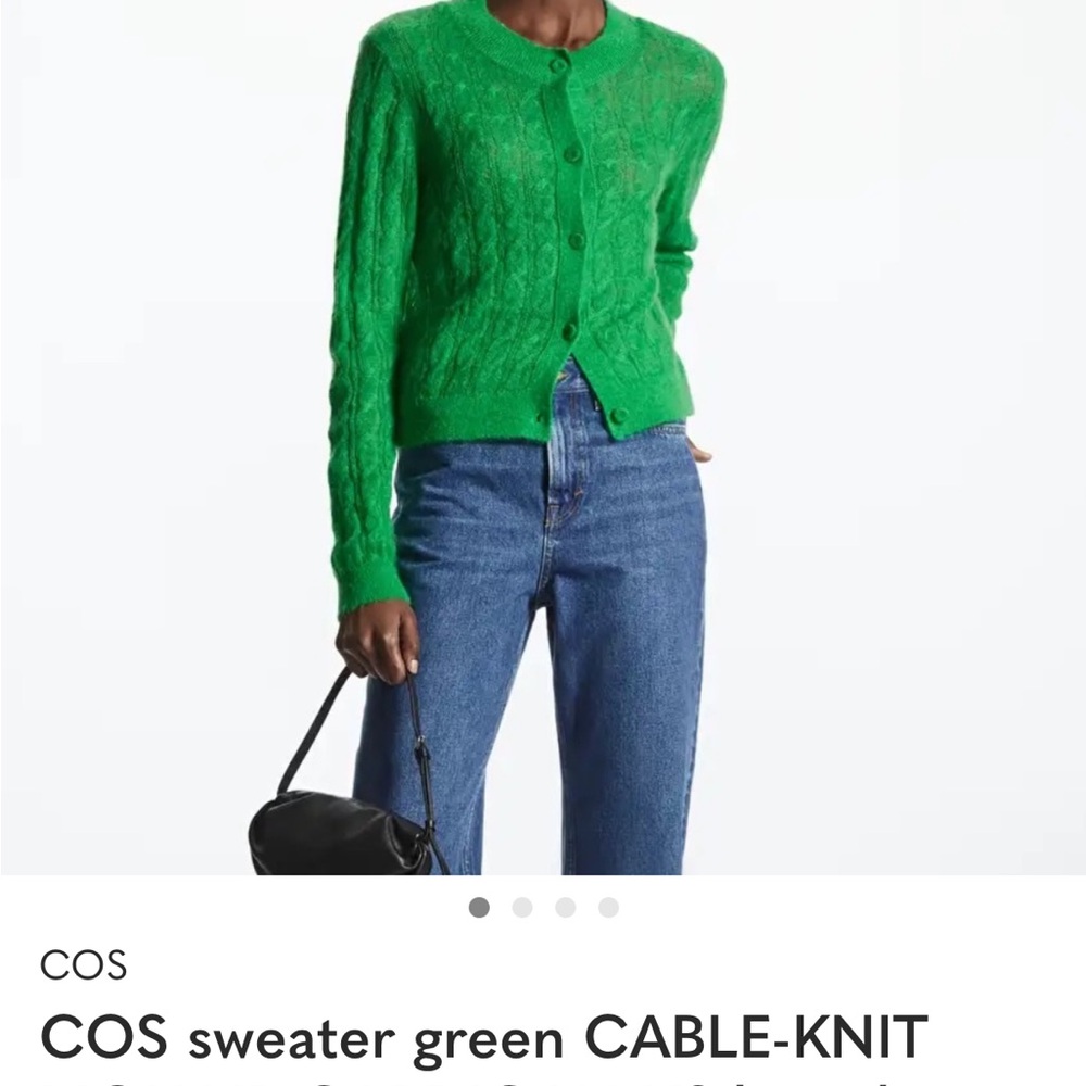 COS Bright Green Cable-Knit Mohair Cardigan
